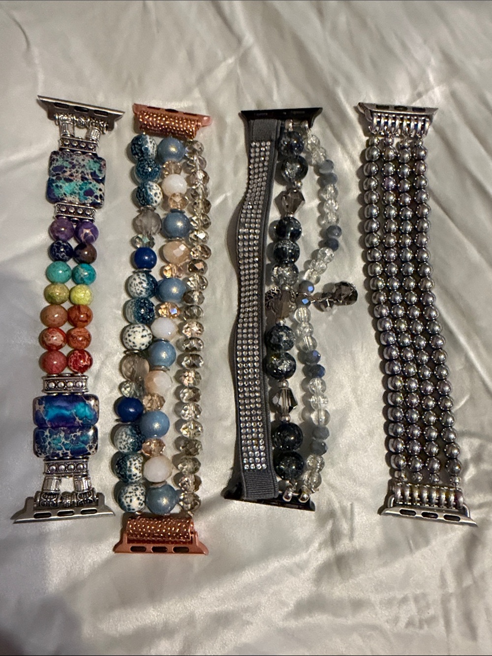 Beaded Multicolor & Silver Stretch Apple Watch Bands - Set of 4